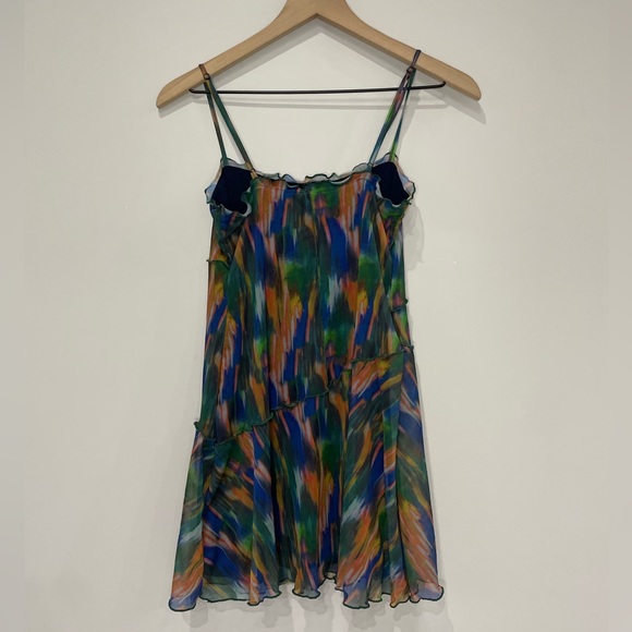 Urban Outfitters Moxie mesh multi colored lettuce hem mini slip dress XS - Picture 10 of 10